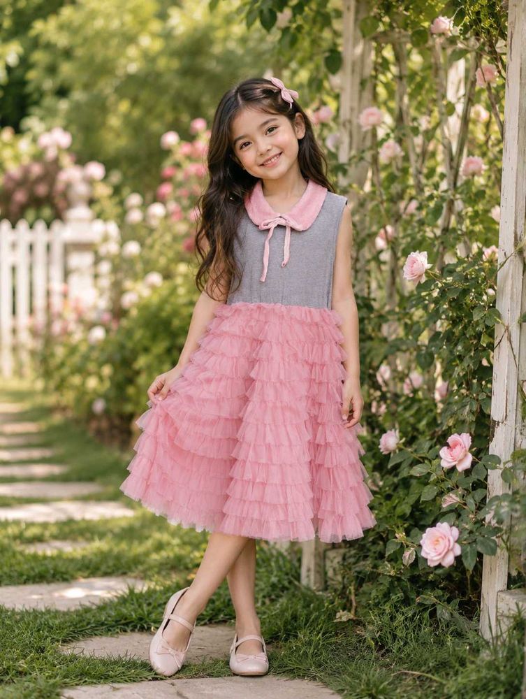 Girl Pink Tulle Ruffle Dress