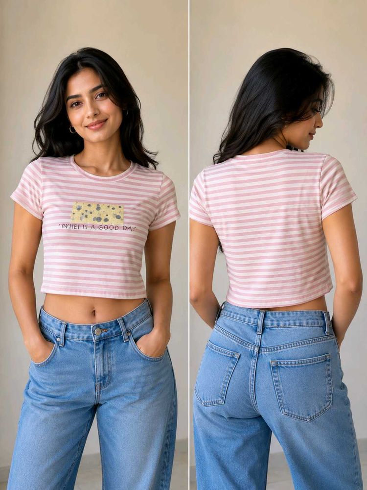Striped Crop Top with Graphic