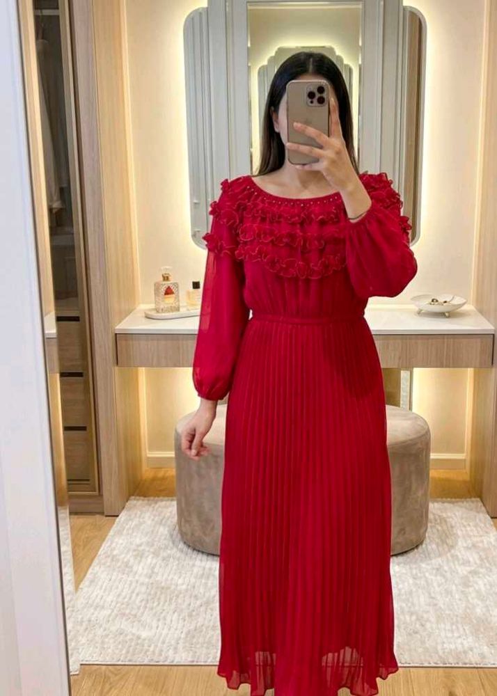 Charming Red Ruffle Dress