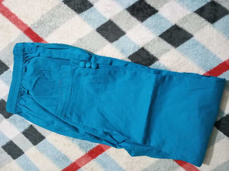 Stylish Teal Blue 36" Long Casual Women Pant