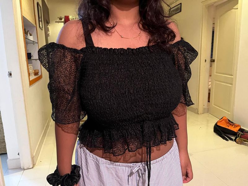Chic Black Off-Shoulder Smocked Top