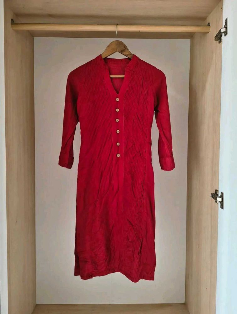 Vibrant Red Kurta with Button Detail