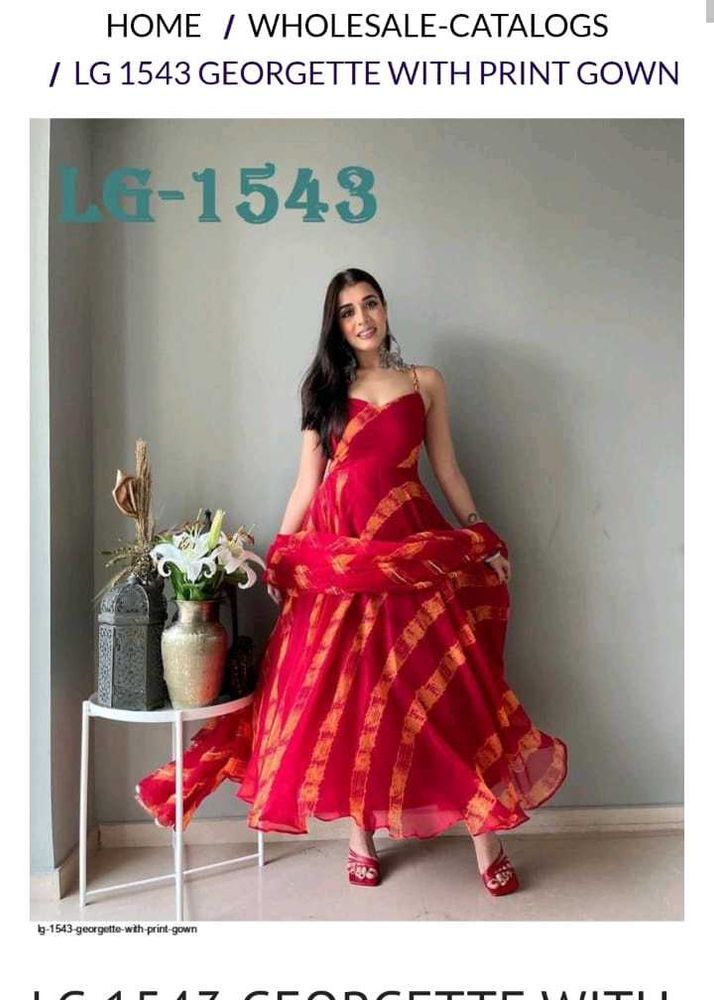 Stunning Red Georgette Print Gown 3pc