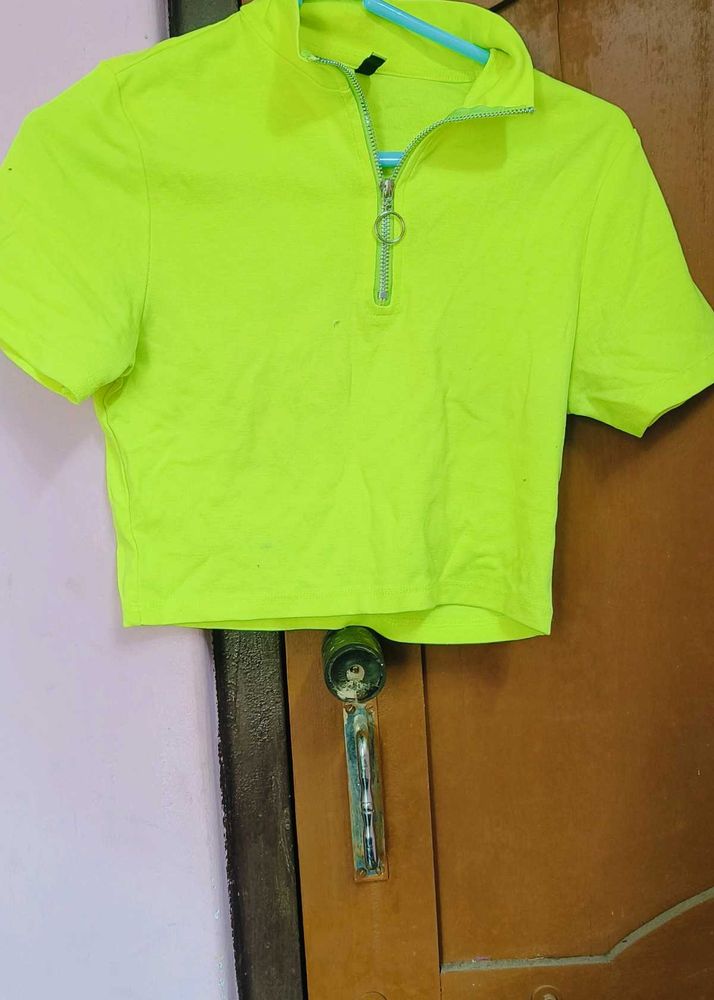 Neon Zip Up Cropped Top