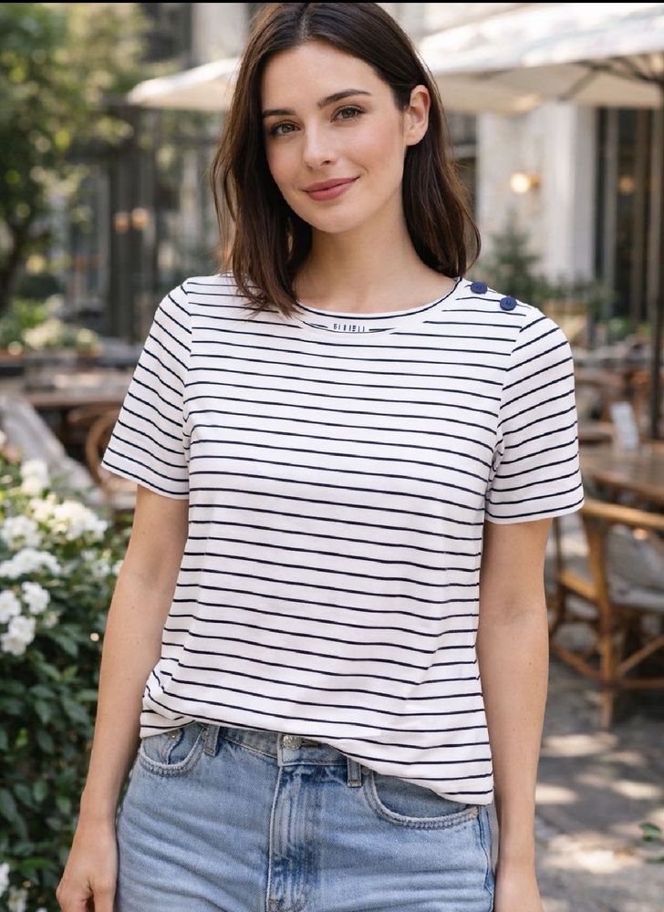 Classic Striped T-Shirt with Button Detail