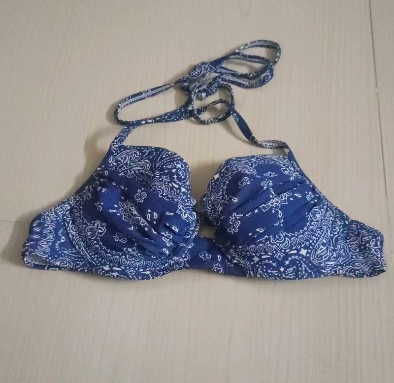 Blue Paisley Print Bikini Top