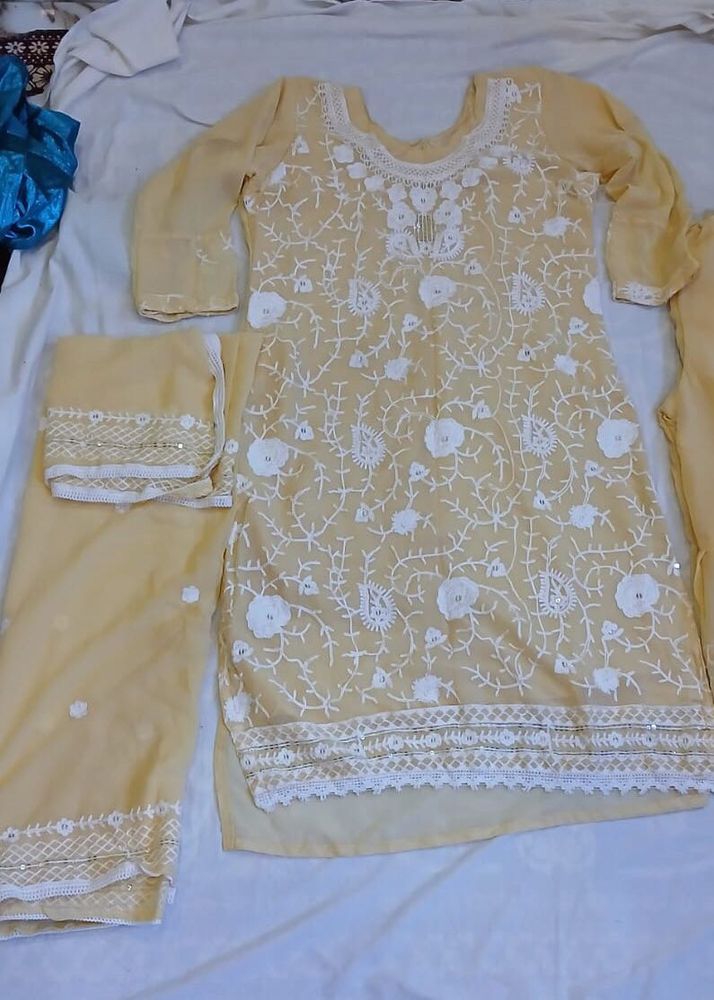 Creamy Light Yellow Suit Garara