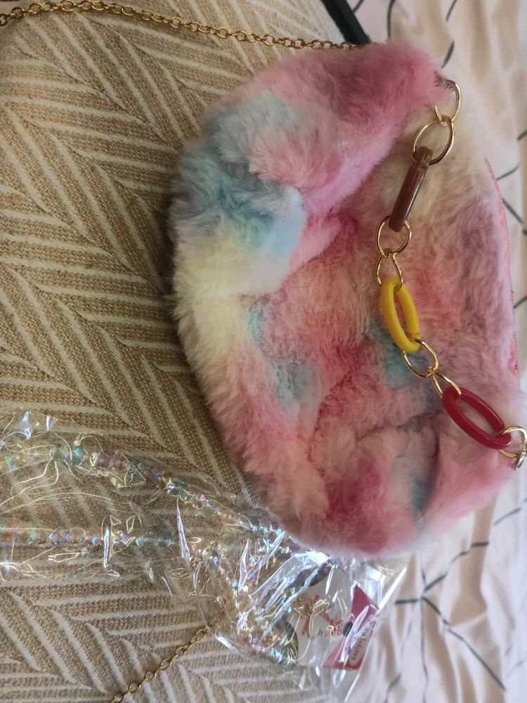 Fuzzy Tie-Dye Crossbody Bag and free set