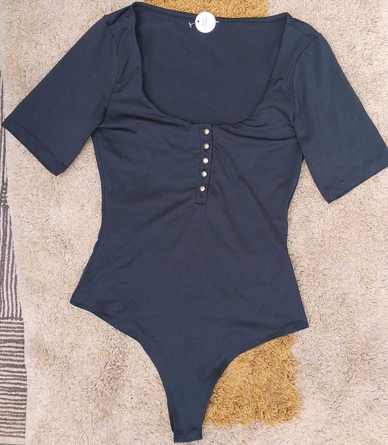 Chic Button Detail Bodysuit Top