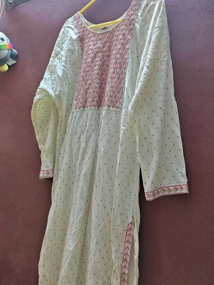 white kurta (pink embroidery)