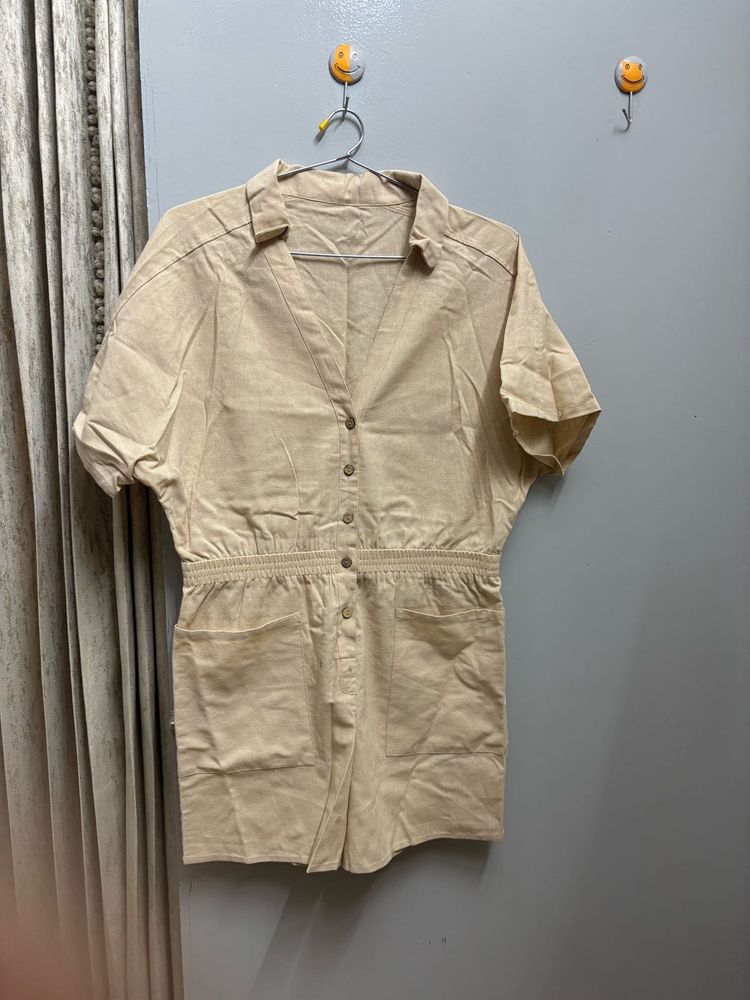 Beige Button-Down Romper