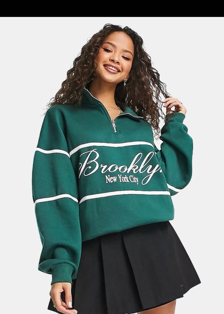 Bershka Green Brooklyn New York City Sweatshirt