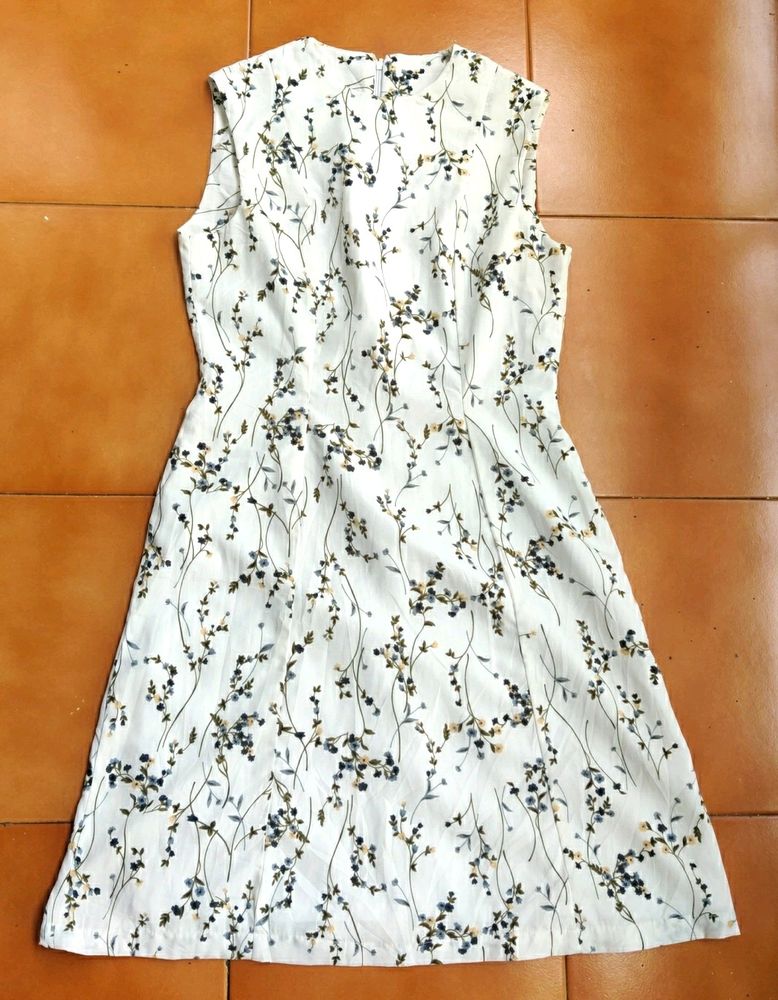 Korean White Floral Print Dress