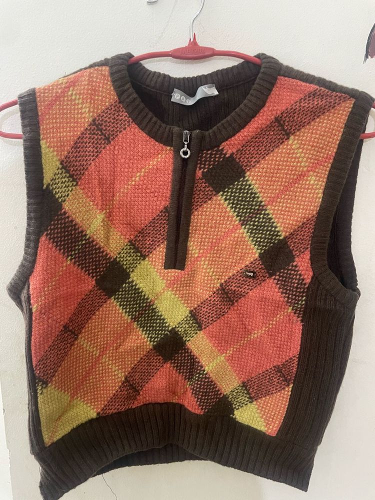Argyle Knit Vest with Zipper