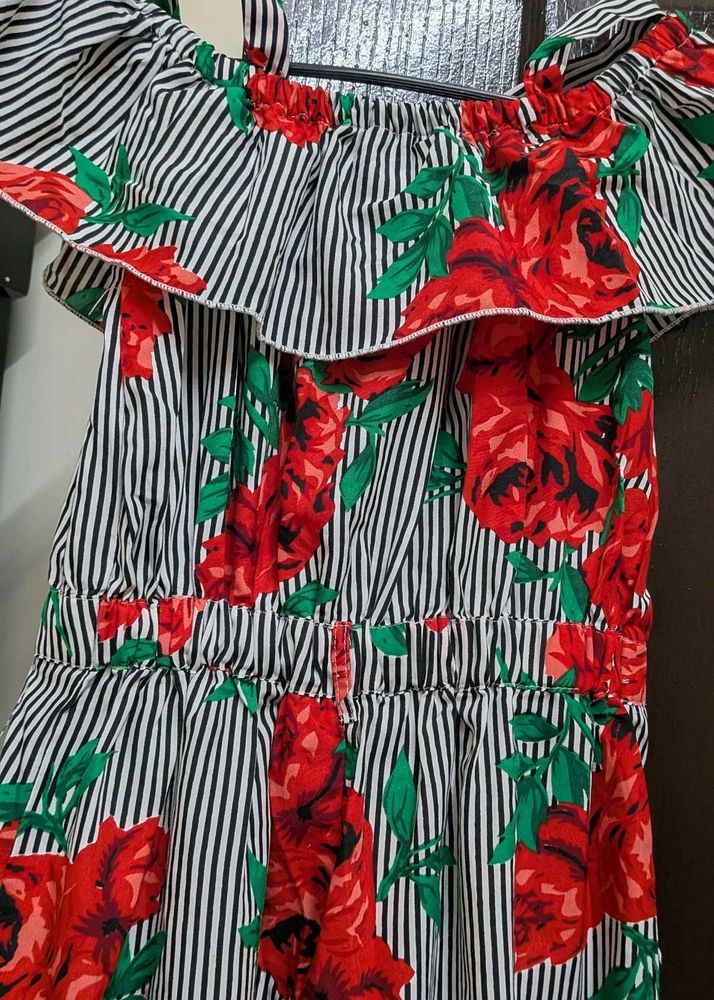 Floral Striped Off-Shoulder Jumpsuit