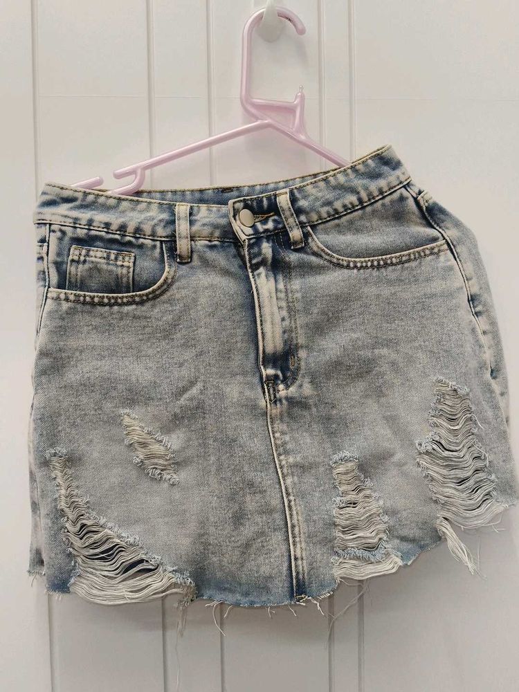 Distressed Denim Mini Skirt