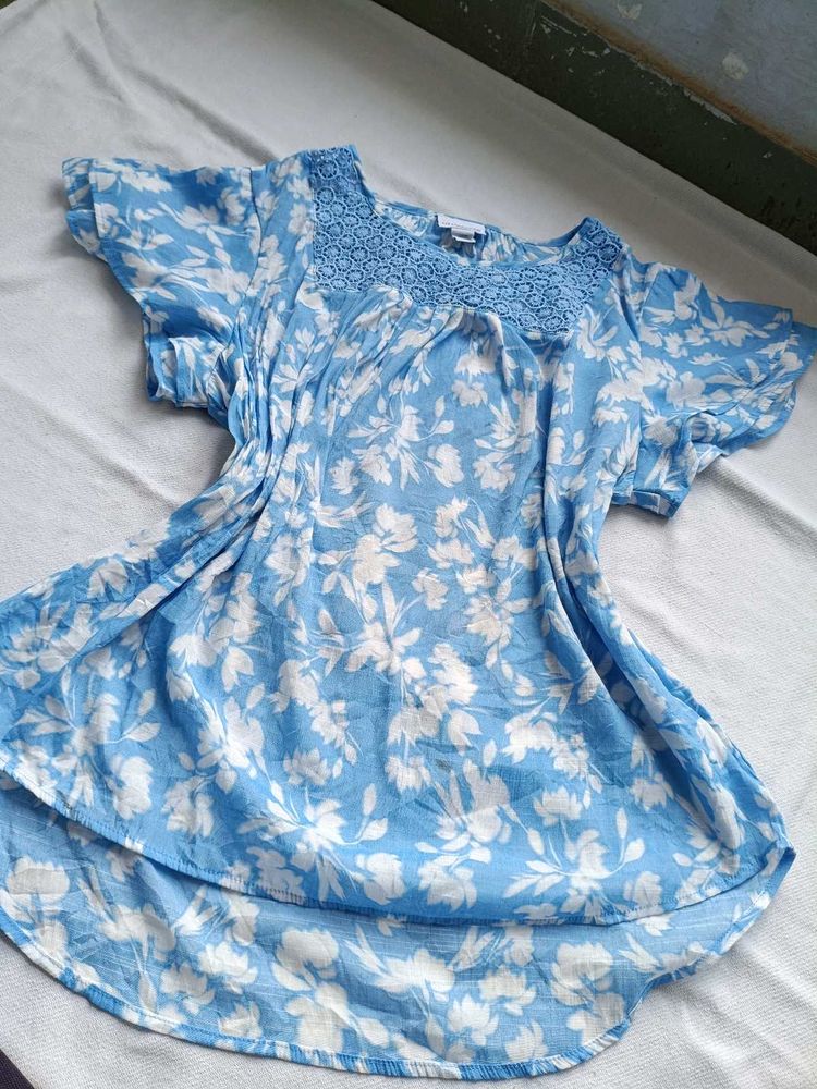Blue Floral Print Top