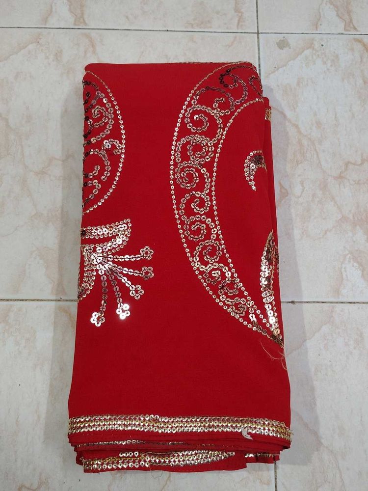 Elegant Red Sequined Saree