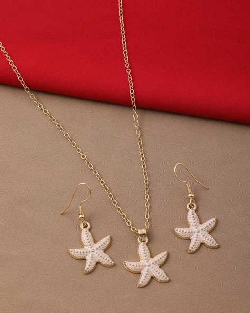 Women Starfish Necklace and Earrings Set