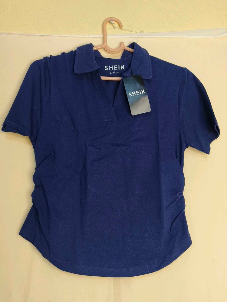Shein Navy Blue Collared Tee