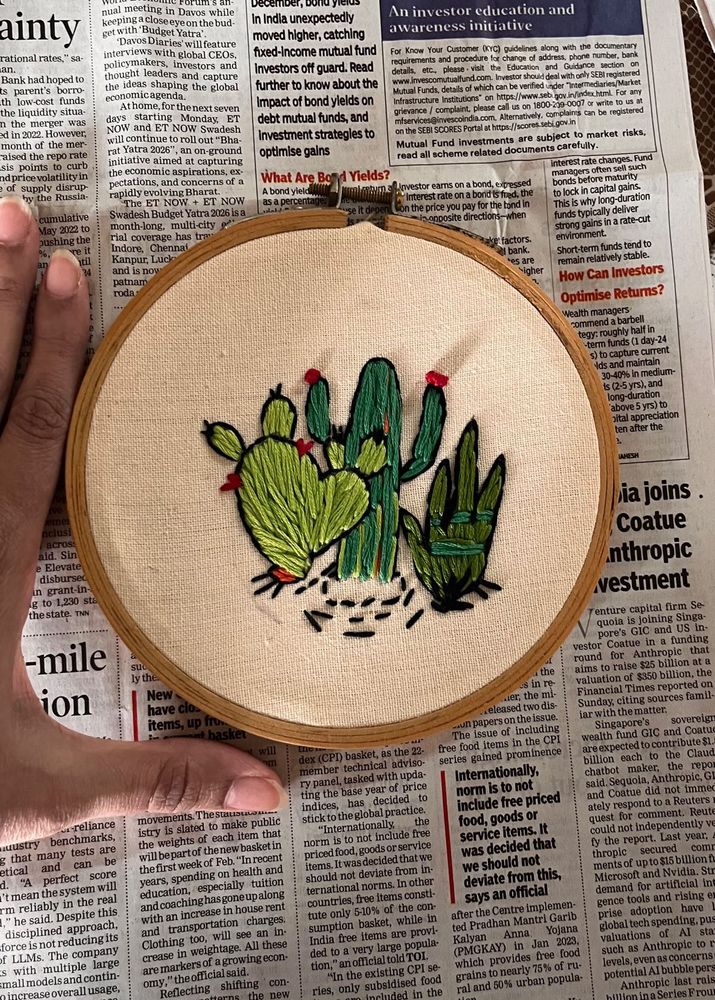 Cactus Embroidery Hoop Art