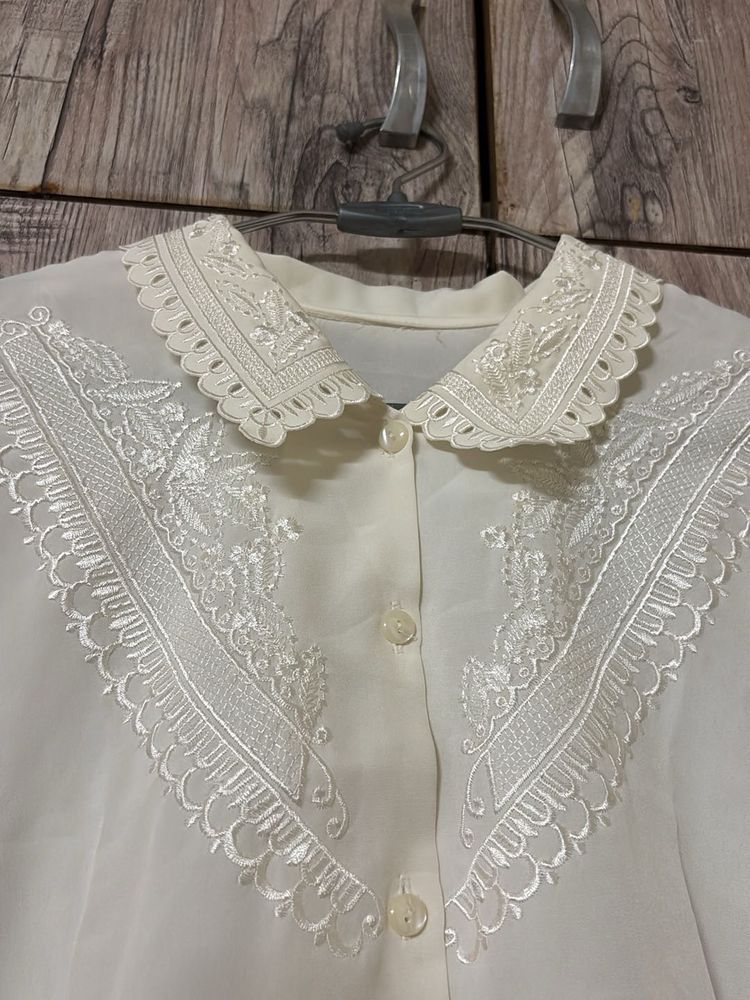 Elegant White Embroidered Blouse