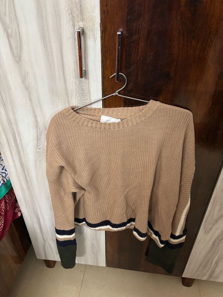 Cozy Knit Sweater with Striped Cuffs