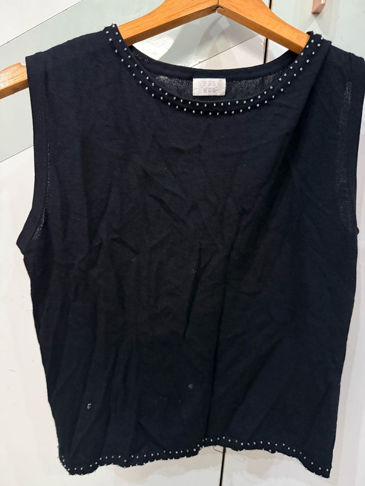 Sleeveless Black Embellished Top