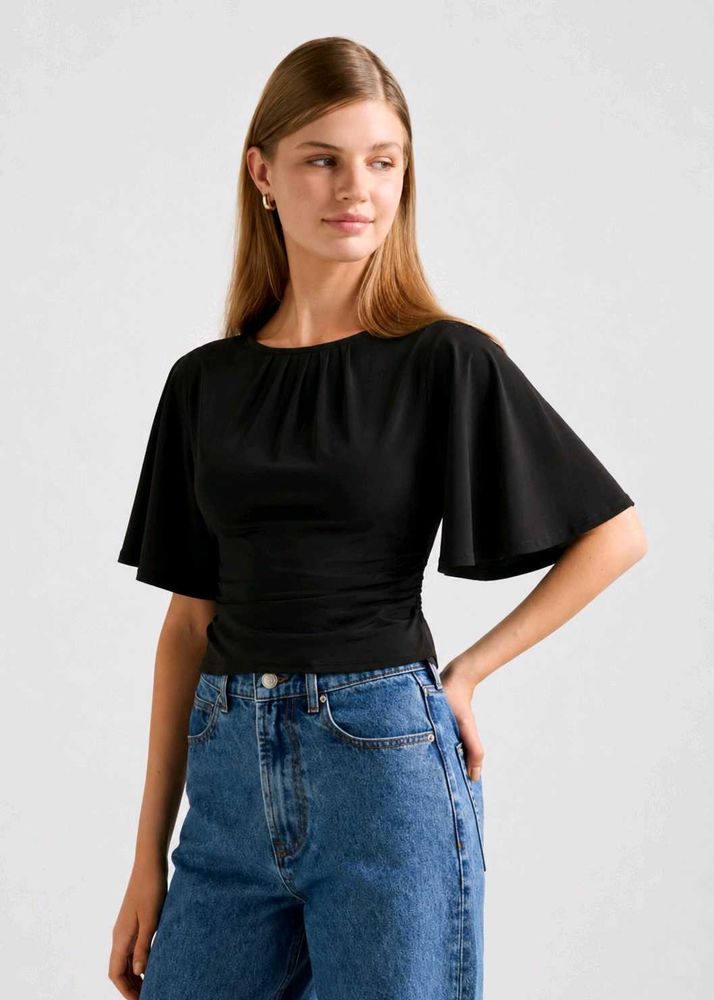 Chic Black Flutter Sleeve Top