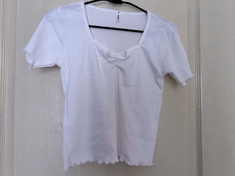Cute White Knot Front T-Shirt