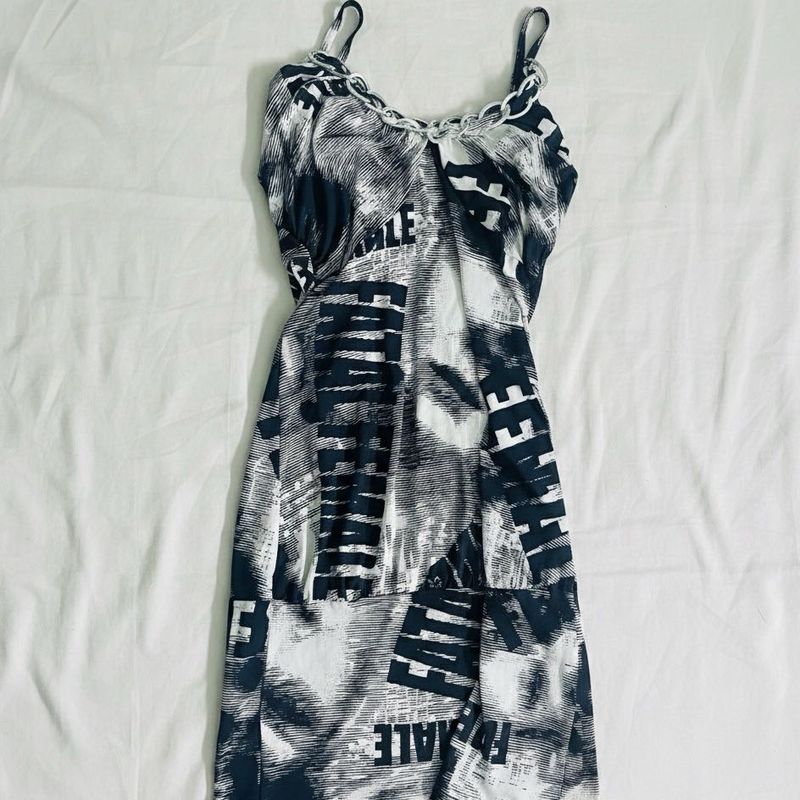 Black &amp; White Graphic Slip Dress