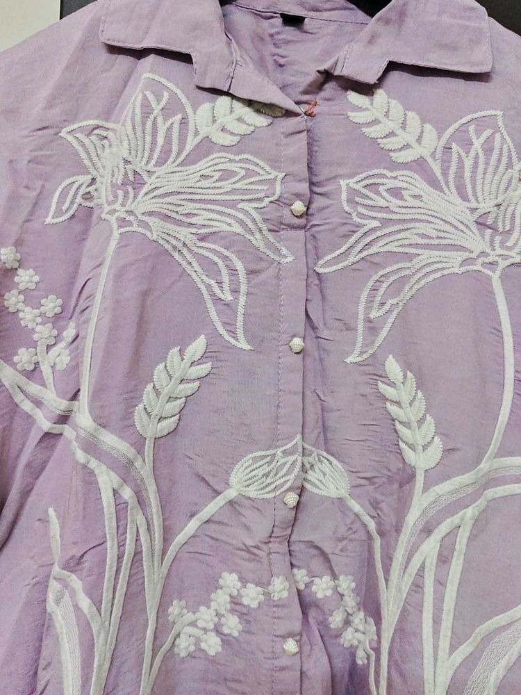 Embroidered Purple Collared co ord set