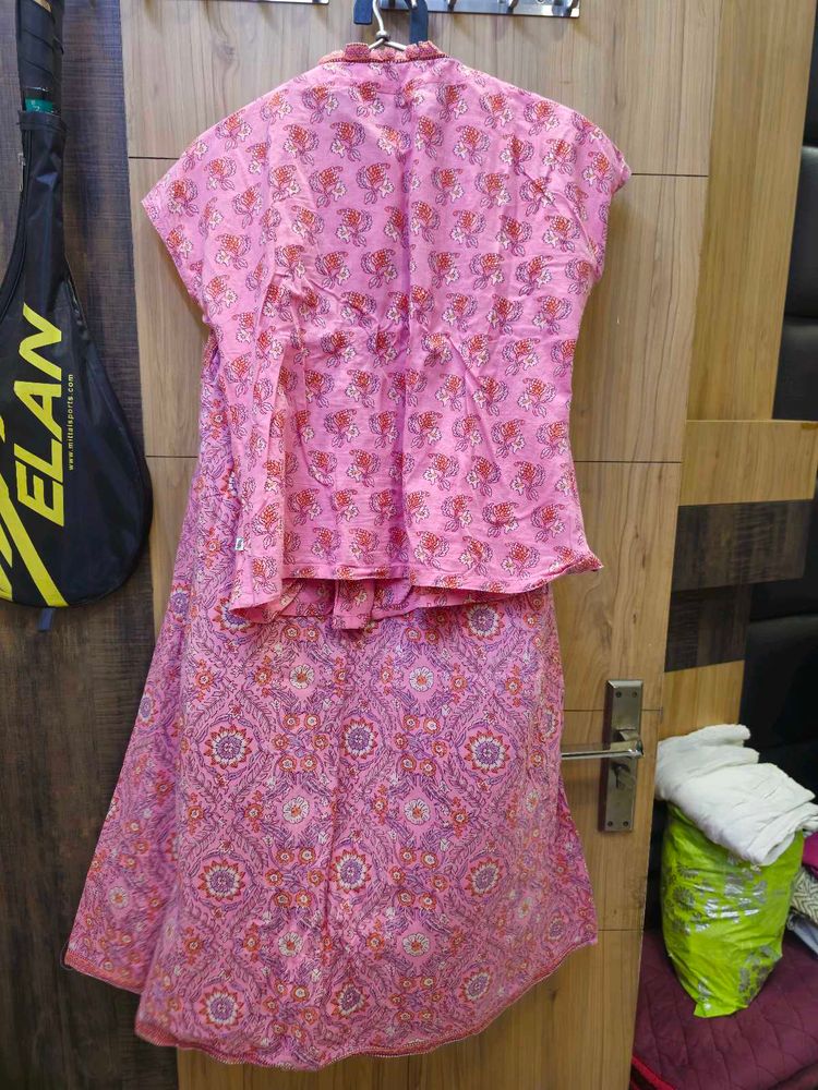 Pink Printed Skirt top Set