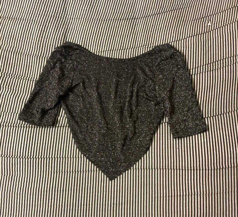 Sparkly Black V-Neck Top