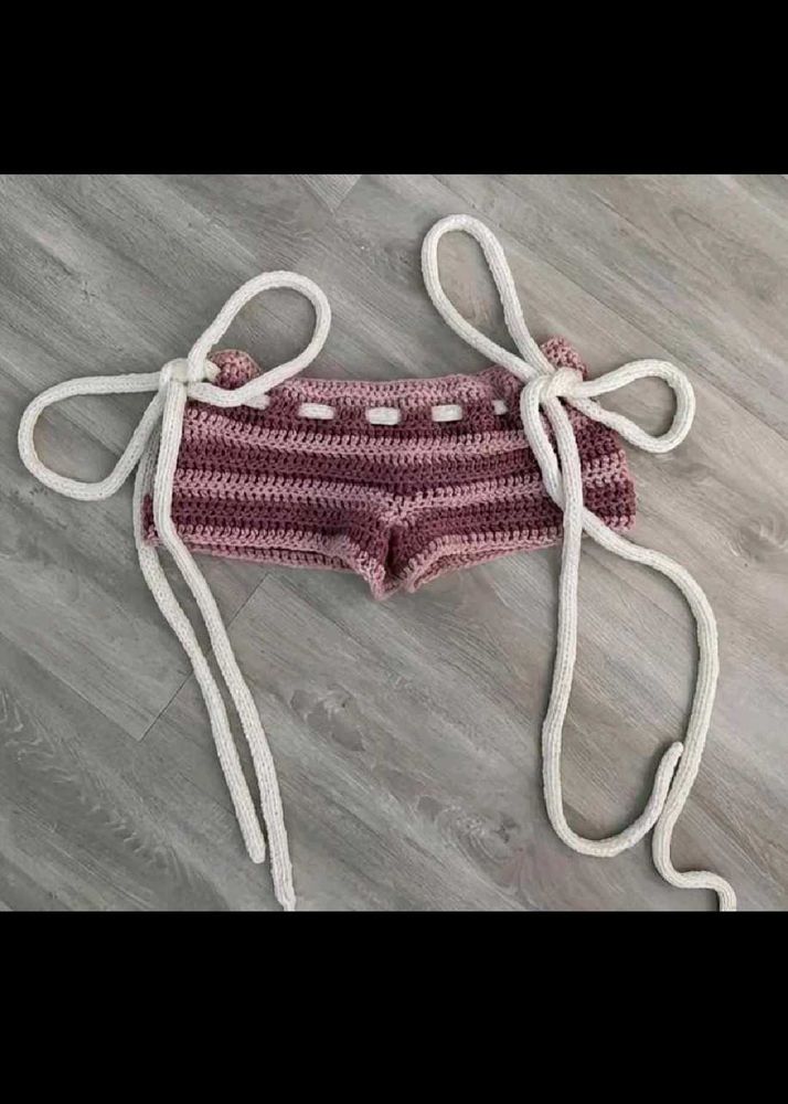 Crochet Striped High Waisted Shorts