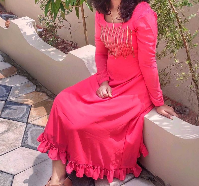 Elegant Pink Long Sleeve Dress