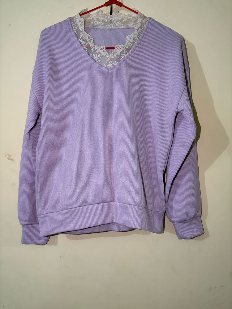 Lavender Lace Trim Pullover