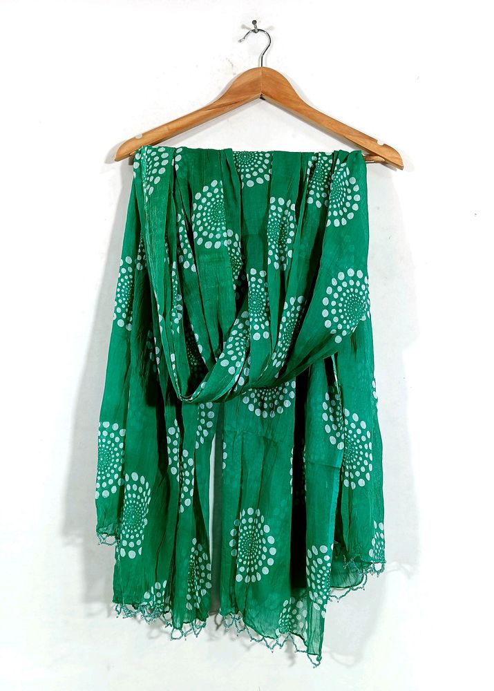 Vibrant Green Scarf with White Swirl Print