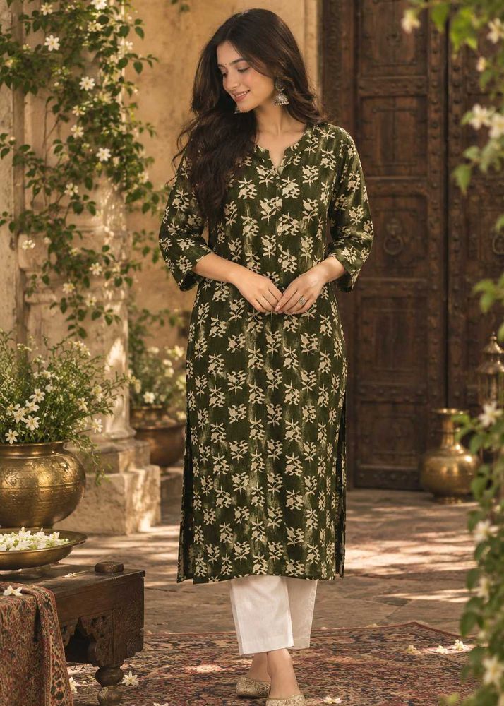 🇳🇿💫🎀Stylish Olive Green Printed Kurta