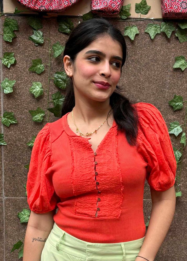 Coral Puff Sleeve Top
