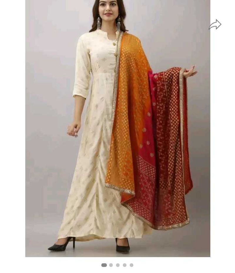 Off White Anarkali Kurti With Red Dupatta