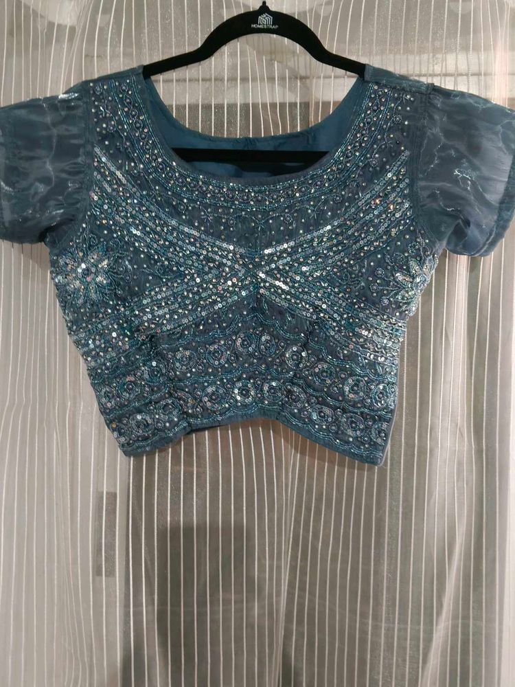 Embellished Dark Grey Lehenga Set