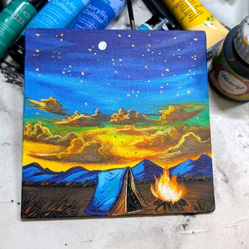 Mini Handmade Canvas Painting - Night Sky Camp