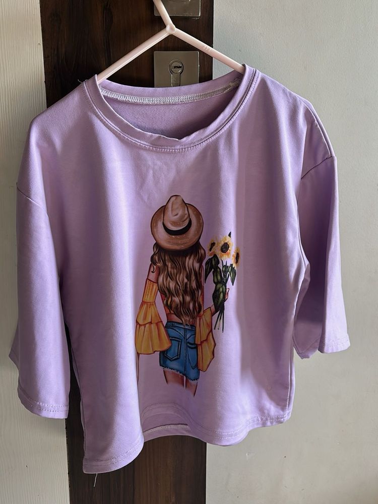Lavender Graphic Print Crop Top