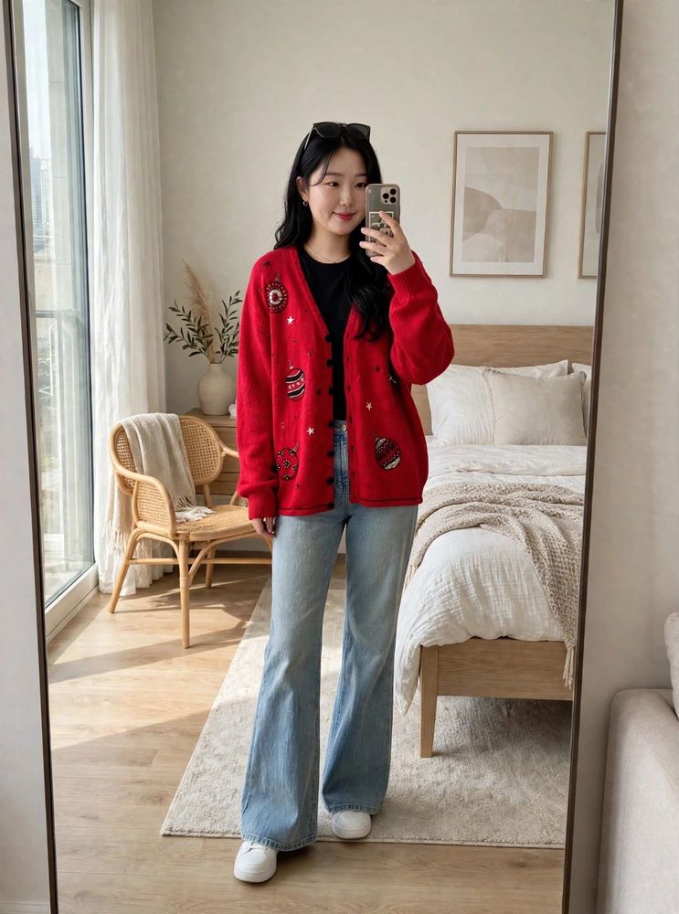 Vintage Festive Embellished Red Cardigan
