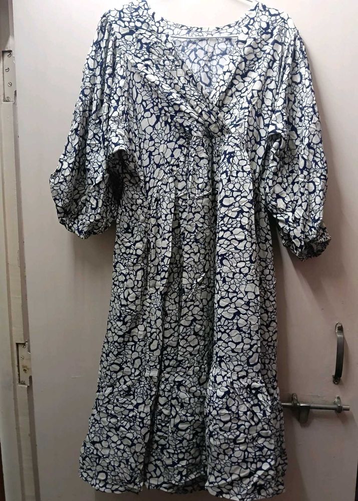 Blue &amp; White Printed Midi Dress (Never worn)
