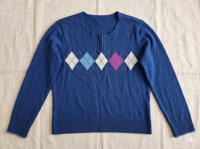 Blue Argyle Quarter Zip Sweater