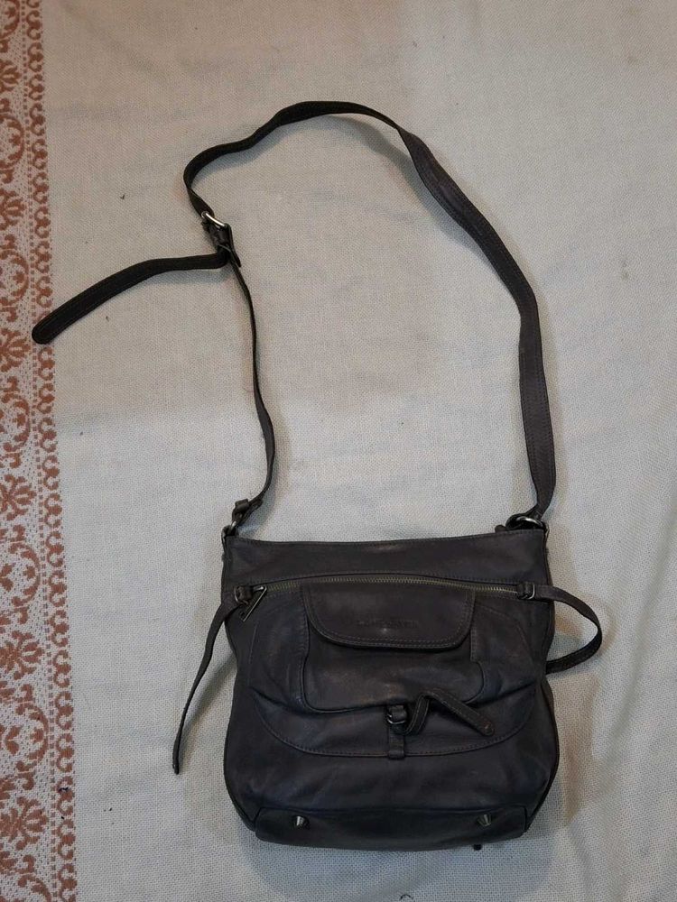 Stylish Dark Grey Leather Crossbody Bag