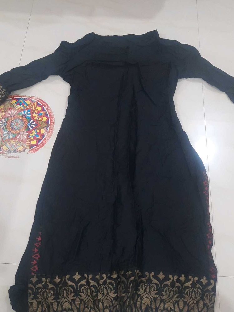 Elegant Black Kurta with Golden Border