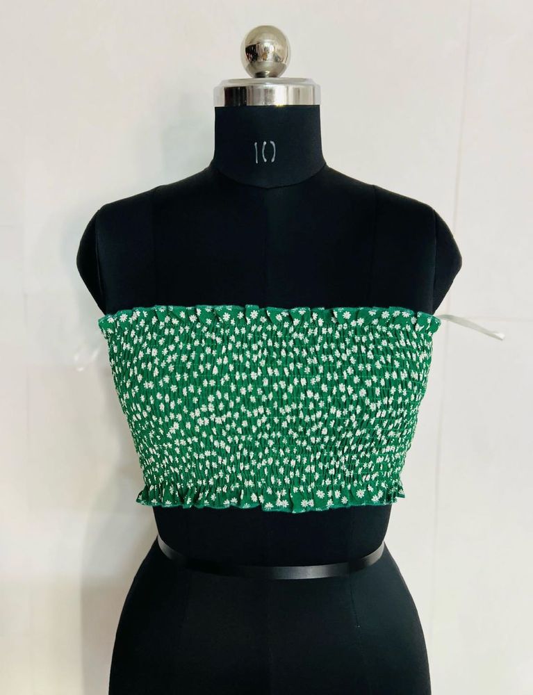 Green Smocked Crop Top